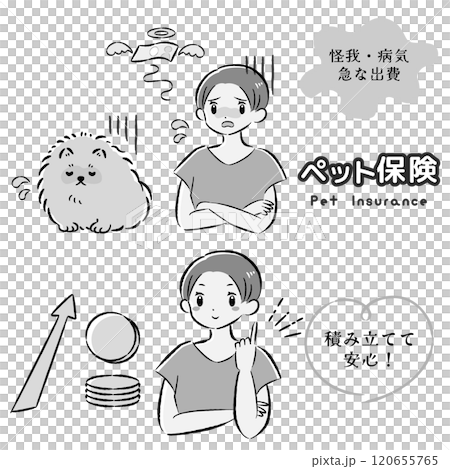 一隻身體不適的狗及其難以支付治療費用的女主人的插圖集 120655765