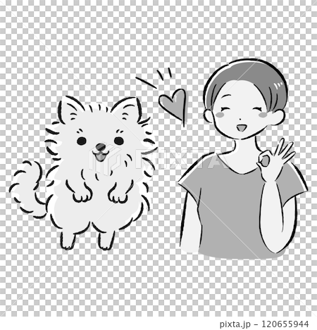 跳躍的狗和微笑的主人的插圖集 120655944