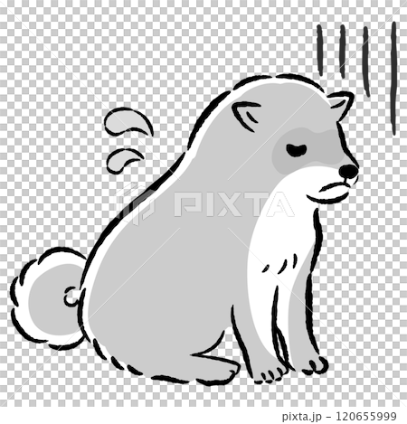 Illustration of a dog with a sick and troubled expression 120655999