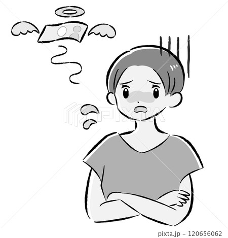 お金が無くて悩む女性のイラスト お金が無くて悩む女性のイラスト 120656062