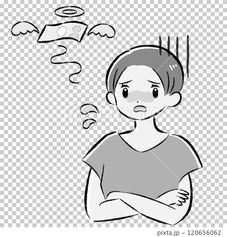お金が無くて悩む女性のイラスト お金が無くて悩む女性のイラスト 120656062