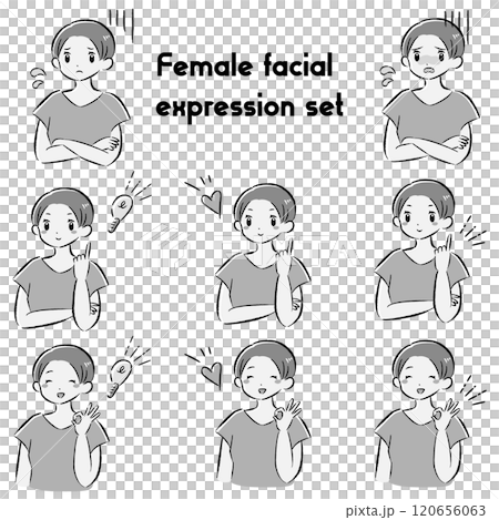 喜びの表情と不安な表情の女性　イラストセット 120656063