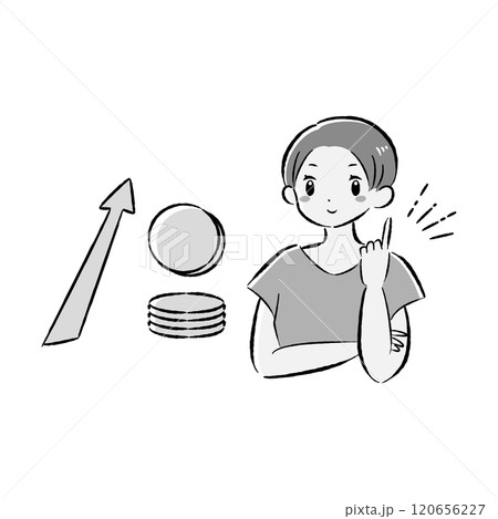 コイン(お金)が増えるイメージと笑顔の女性のイラスト コイン(お金)が増えるイメージと笑顔の女性のイラスト 120656227