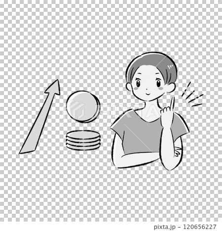 コイン(お金)が増えるイメージと笑顔の女性のイラスト コイン(お金)が増えるイメージと笑顔の女性のイラスト 120656227
