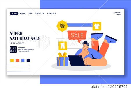 Flat Style Social Media Landing Page Design for Super Saturday Discounts Flat Style Social Media Landing Page Design for Super Saturday Discounts 120656791
