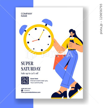 Saturday Shopping Deals Vertical Poster Template in Flat Cartoon Hand Drawn Illustration 120656793