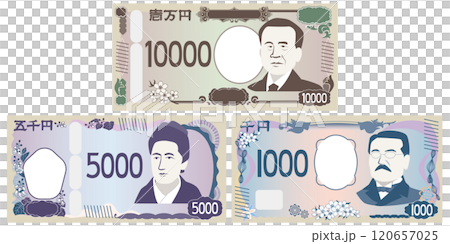 Japanese money: color illustrations of banknotes and bills Japanese money: color illustrations of banknotes and bills 120657025