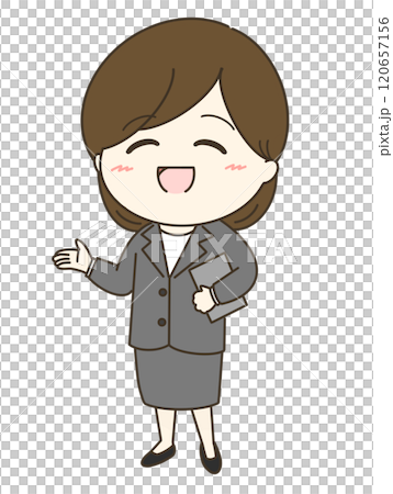 案内するスカートのスーツの女性のゆるかわイラスト 120657156