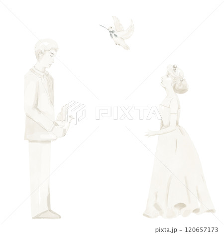 Bride and Groom Releasing Doves, Cream Colored Figurines or Figurines, Watercolor Digital Illustration for Print and Web Use Bride and Groom Releasing Doves, Cream Colored Figurines or Figurines, Watercolor Digital Illustration for Print and Web Use 120657173