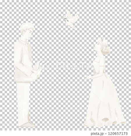 Bride and Groom Releasing Doves, Cream Colored Figurines or Figurines, Watercolor Digital Illustration for Print and Web Use Bride and Groom Releasing Doves, Cream Colored Figurines or Figurines, Watercolor Digital Illustration for Print and Web Use 120657173