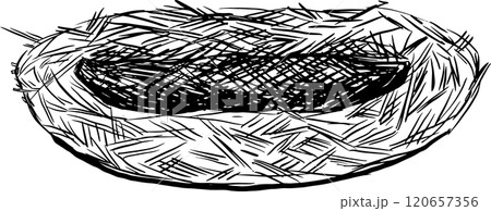 Bird Chicken Nest Made of Hay Graphic Black and White Illustration for Print and Web Design of Physical Products and Projects	 120657356