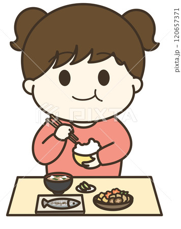 食事をする女の子のゆるかわイラスト 120657371