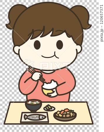 食事をする女の子のゆるかわイラスト 120657371