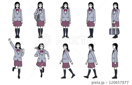 ブレザーの女子高生全身ポーズセット（シンプル） 120657877