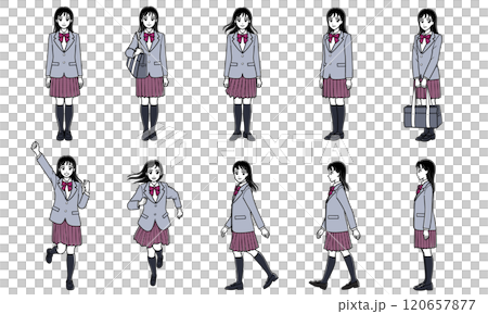ブレザーの女子高生全身ポーズセット（シンプル） 120657877