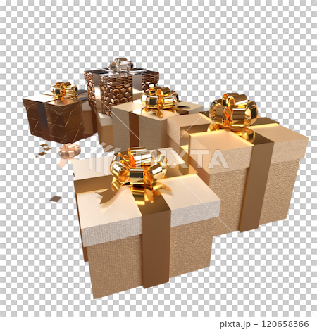 The Gold gift box for celebration or holiday concept 3d rendering. The Gold gift box for celebration or holiday concept 3d rendering. 120658366
