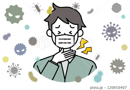 喉風邪・扁桃腺の痛み炎症のある男性ベクターイラスト 発熱 インフルエンザ のど 首 扁桃腺炎 咳 首 120658407