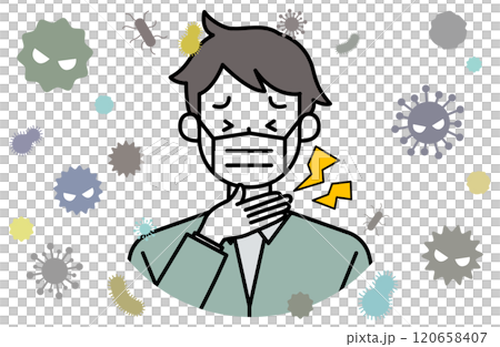 喉風邪・扁桃腺の痛み炎症のある男性ベクターイラスト 発熱 インフルエンザ のど 首 扁桃腺炎 咳 首 120658407