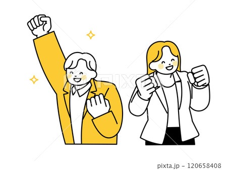 とても喜んでいる男性と女性のビジネスマン とても喜んでいる男性と女性のビジネスマン 120658408