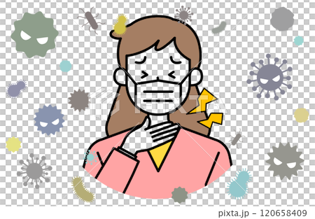 喉風邪・扁桃腺の痛み炎症のある女性ベクターイラスト 発熱 インフルエンザ のど 首 扁桃腺炎 咳 首 喉風邪・扁桃腺の痛み炎症のある女性ベクターイラスト 発熱 インフルエンザ のど 首 扁桃腺炎 咳 首 120658409
