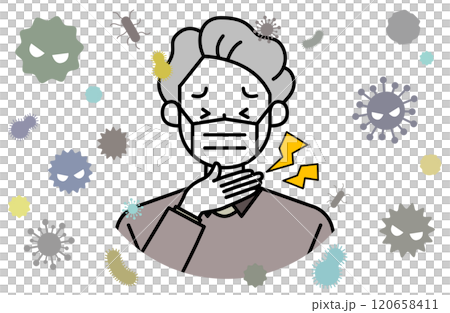 喉風邪・扁桃腺の痛み炎症のあるおじいさんベクターイラスト 発熱 インフルエンザ のど 首 扁桃腺炎 喉風邪・扁桃腺の痛み炎症のあるおじいさんベクターイラスト 発熱 インフルエンザ のど 首 扁桃腺炎 120658411