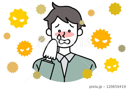 花粉症で涙を流す男性のベクターイラスト 目の痒み 鼻水 くしゃみ アレルギー ティッシュ 鼻炎 花粉症で涙を流す男性のベクターイラスト 目の痒み 鼻水 くしゃみ アレルギー ティッシュ 鼻炎 120658419