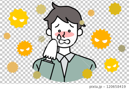 花粉症で涙を流す男性のベクターイラスト 目の痒み 鼻水 くしゃみ アレルギー ティッシュ 鼻炎 花粉症で涙を流す男性のベクターイラスト 目の痒み 鼻水 くしゃみ アレルギー ティッシュ 鼻炎 120658419