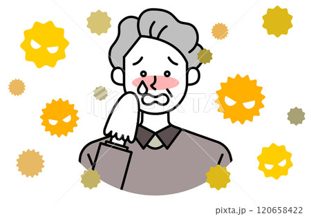 花粉症で涙を流すおじいさんのベクターイラスト 目の痒み 鼻水 くしゃみ アレルギー ティッシュ 鼻炎 花粉症で涙を流すおじいさんのベクターイラスト 目の痒み 鼻水 くしゃみ アレルギー ティッシュ 鼻炎 120658422