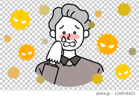 Vector illustration of an old man crying tears due to hay fever Itchy eyes Runny nose Sneezing Allergy Tissue Rhinitis Vector illustration of an old man crying tears due to hay fever Itchy eyes Runny nose Sneezing Allergy Tissue Rhinitis 120658422
