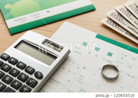 離婚届とお金 離婚時の慰謝料や財産分与のイメージ写真 離婚届とお金 離婚時の慰謝料や財産分与のイメージ写真 120658510