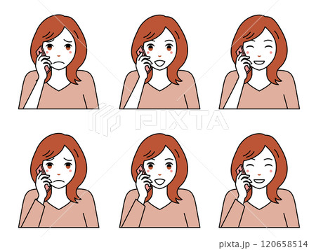 スマホで電話するミディアムヘアの女性2 120658514