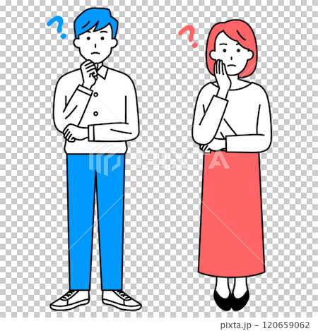 Casual men and women thinking about ideas (full body) 120659062