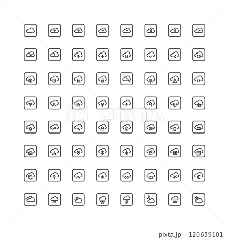 シンプルなクラウドネットワークのアイコンセット 四角 120659101