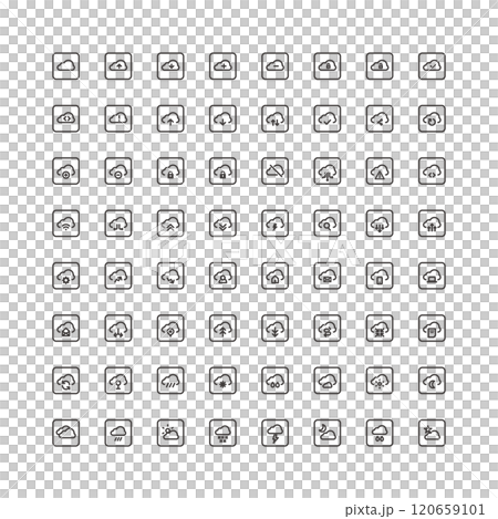 シンプルなクラウドネットワークのアイコンセット 四角 120659101
