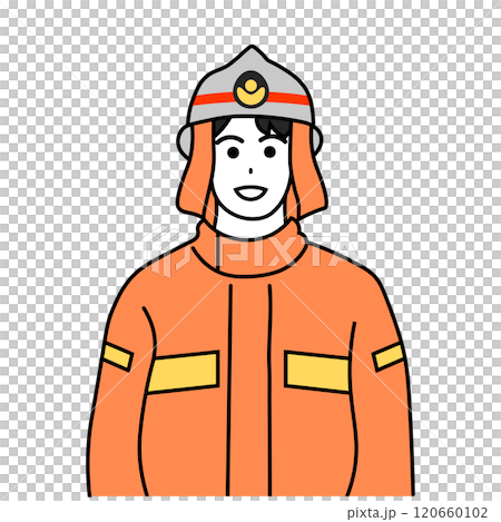 Illustration of a firefighter wearing a helmet Illustration of a firefighter wearing a helmet 120660102