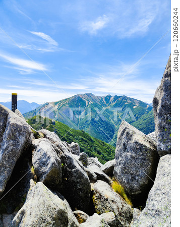 夏の烏帽子岳・南沢岳登山（烏帽子岳山頂から三ッ岳方面の眺め） 120660244