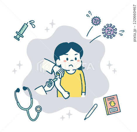子供　予防接種　注射　免疫　イラスト　女の子 120660467