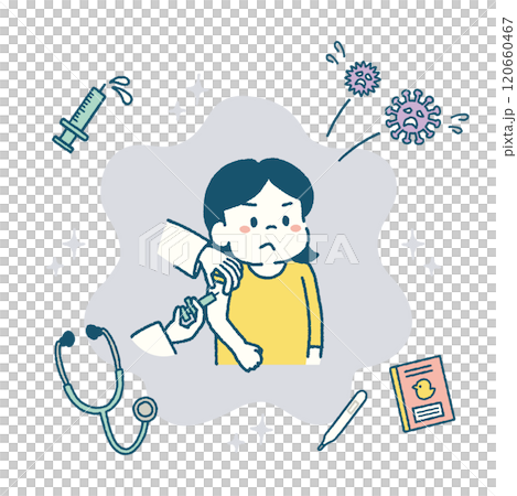 子供　予防接種　注射　免疫　イラスト　女の子 120660467