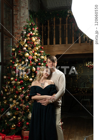 happiness joy decoration man tree december christmas winter woman smiling family celebration 120660550