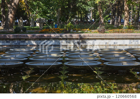 Old, non-working fountain from the USSR. Soviet urban development, architecture 120660568