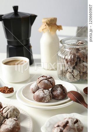 Appetizing Grinkle cookies on a light background. 120660907