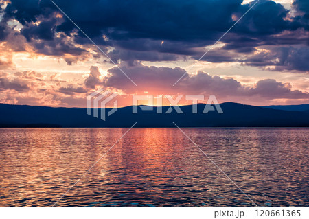 Scenic sunset on the lake Scenic sunset on the lake 120661365