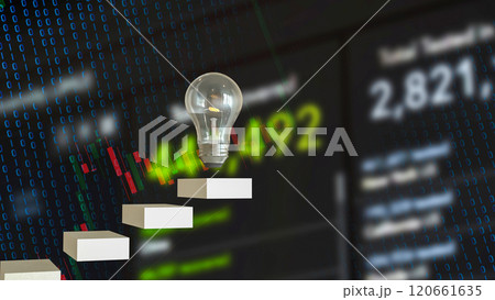 The Bulb on stair for creative or idea concept 3d rendering. 120661635