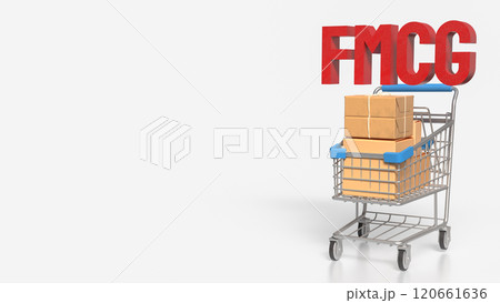 The FMCG text and shopping cart for Business concept 3d rendering. The FMCG text and shopping cart for Business concept 3d rendering. 120661636