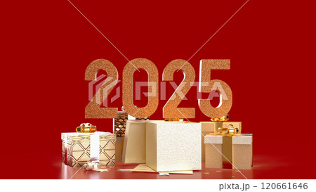 The Number 2025 and gift box  for celebration  or holiday concept 3d rendering. 120661646