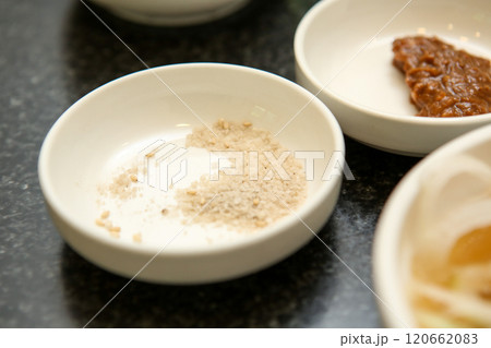 salt on a plate. Korean BBQ salt 120662083