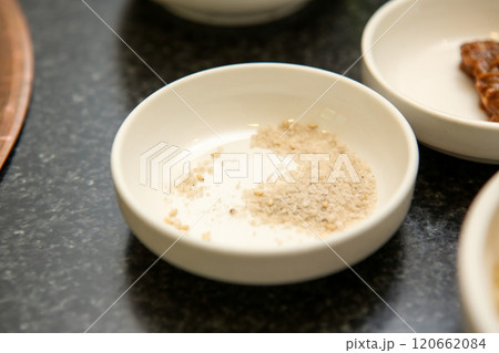 salt on a plate. Korean BBQ salt 120662084