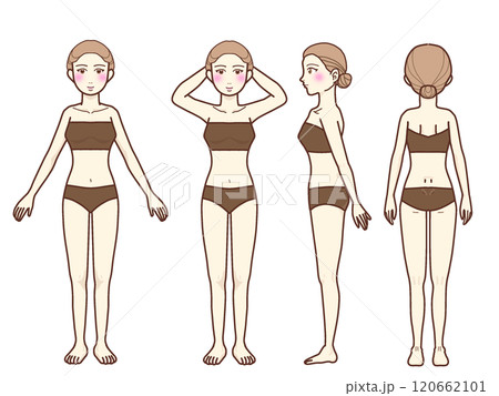 紙ブラ紙パンツの全身女性モデル正面横後ろ 120662101