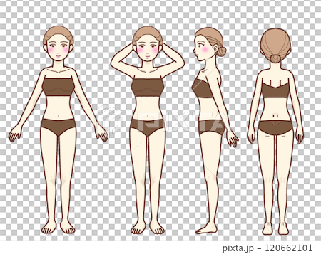 紙ブラ紙パンツの全身女性モデル正面横後ろ 120662101