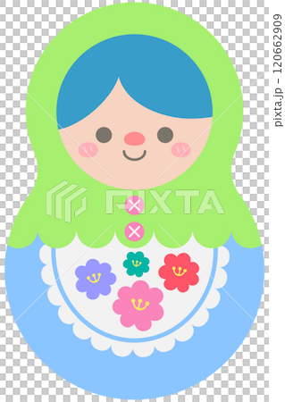 Hand Drawn Cute Matryoshka Russian Dolls Green headscarf and white Flowers Apron Hand Drawn Cute Matryoshka Russian Dolls Green headscarf and white Flowers Apron 120662909